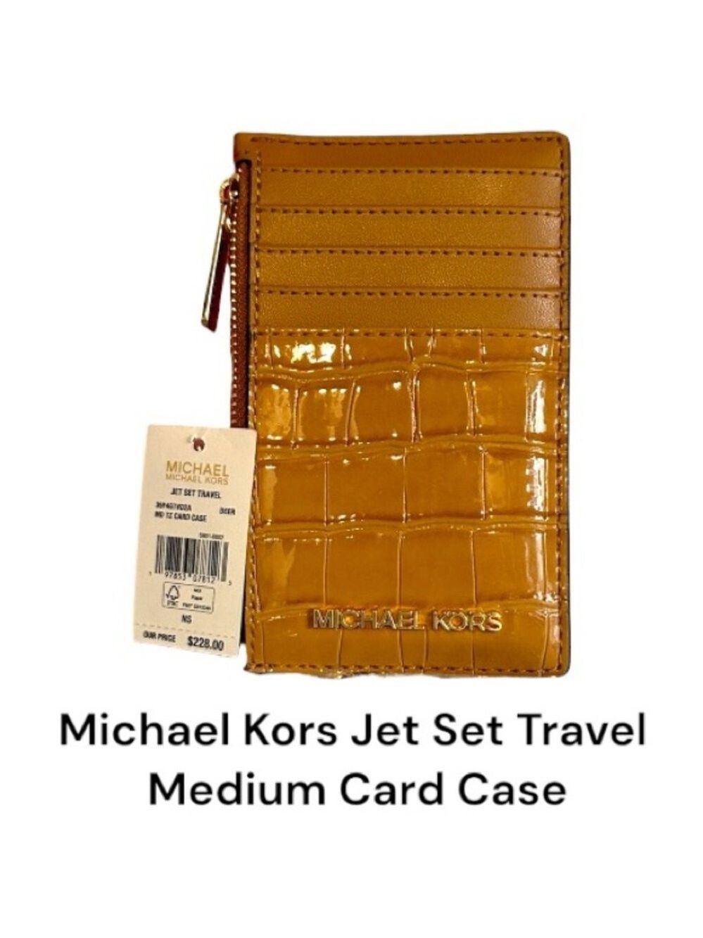 Michael Kors Jet Set Travel Medium TZ Card Case in a crocodile-embossed "Deer" - Picture 1 of 14